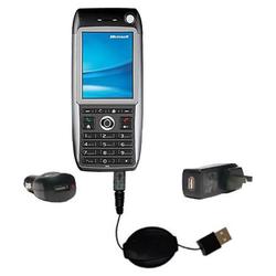 Gomadic Retractable USB Hot Sync Compact Kit with Car & Wall Charger for the HTC Breeze - Brand w/ T