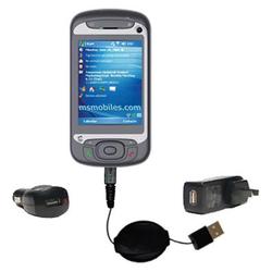 Gomadic Retractable USB Hot Sync Compact Kit with Car & Wall Charger for the HTC Hermes - Brand w/ T