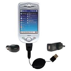 Gomadic Retractable USB Hot Sync Compact Kit with Car & Wall Charger for the HTC Himalaya - Brand w/