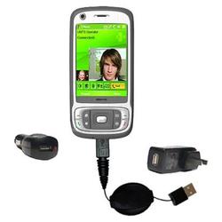 Gomadic Retractable USB Hot Sync Compact Kit with Car & Wall Charger for the HTC Kaiser - Brand w/ T