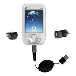 Gomadic Retractable USB Hot Sync Compact Kit with Car & Wall Charger for the HTC Magician - Brand w/