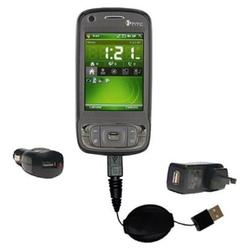 Gomadic Retractable USB Hot Sync Compact Kit with Car & Wall Charger for the HTC P4550 - Brand w/ Ti