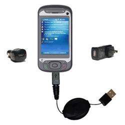 Gomadic Retractable USB Hot Sync Compact Kit with Car & Wall Charger for the HTC Prodigy - Brand w/