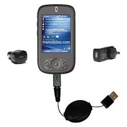 Gomadic Retractable USB Hot Sync Compact Kit with Car & Wall Charger for the HTC Prophet - Brand w/