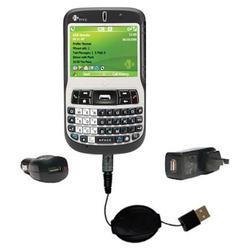 Gomadic Retractable USB Hot Sync Compact Kit with Car & Wall Charger for the HTC S620c - Brand w/ Ti