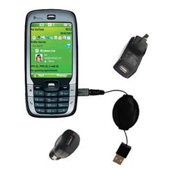 Gomadic Retractable USB Hot Sync Compact Kit with Car & Wall Charger for the HTC S710 - Brand w/ Tip