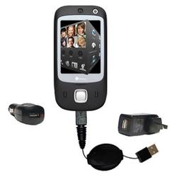Gomadic Retractable USB Hot Sync Compact Kit with Car & Wall Charger for the HTC Touch Dual - Brand