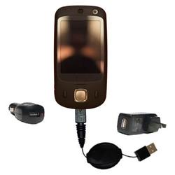 Gomadic Retractable USB Hot Sync Compact Kit with Car & Wall Charger for the HTC Touch Slide - Brand