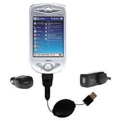 Gomadic Retractable USB Hot Sync Compact Kit with Car & Wall Charger for the HTC Wallaby - Brand w/