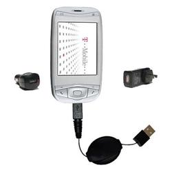 Gomadic Retractable USB Hot Sync Compact Kit with Car & Wall Charger for the HTC Wizard - Brand w/ T