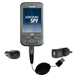 Gomadic Retractable USB Hot Sync Compact Kit with Car & Wall Charger for the Krome Spy - Brand w/ Ti