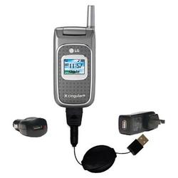 Gomadic Retractable USB Hot Sync Compact Kit with Car & Wall Charger for the LG C1500 - Brand w/ Tip