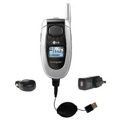 Gomadic Retractable USB Hot Sync Compact Kit with Car & Wall Charger for the LG CG300 - Brand w/ Tip