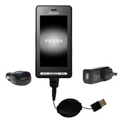 Gomadic Retractable USB Hot Sync Compact Kit with Car & Wall Charger for the LG KE850 Prada - Brand