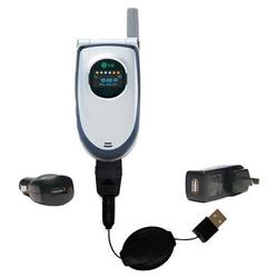 Gomadic Retractable USB Hot Sync Compact Kit with Car & Wall Charger for the LG VX5550 - Brand w/ Ti
