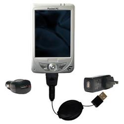 Gomadic Retractable USB Hot Sync Compact Kit with Car & Wall Charger for the Medion MD95459 - Brand