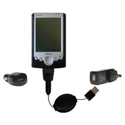 Gomadic Retractable USB Hot Sync Compact Kit with Car & Wall Charger for the Medion MDPPC 100 - Bran