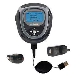 Gomadic Retractable USB Hot Sync Compact Kit with Car & Wall Charger for the Memorex MMP8564A - Bran