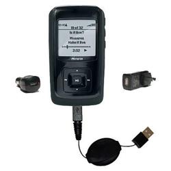 Gomadic Retractable USB Hot Sync Compact Kit with Car & Wall Charger for the Memorex MMP8565 1GB - B