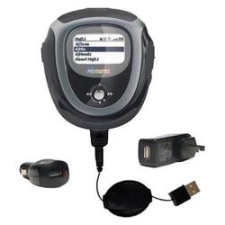 Gomadic Retractable USB Hot Sync Compact Kit with Car & Wall Charger for the Memorex MMP8567 - Brand