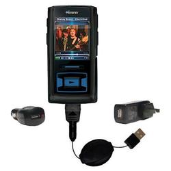 Gomadic Retractable USB Hot Sync Compact Kit with Car & Wall Charger for the Memorex MMP8620 - Brand