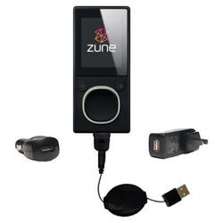 Gomadic Retractable USB Hot Sync Compact Kit with Car & Wall Charger for the Microsoft Zune 4GB / 8GB - Goma