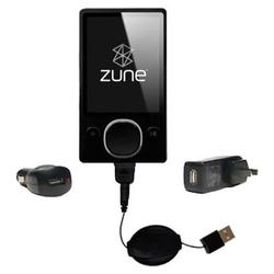 Gomadic Retractable USB Hot Sync Compact Kit with Car & Wall Charger for the Microsoft Zune 80GB 2nd Gen - G