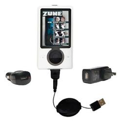 Gomadic Retractable USB Hot Sync Compact Kit with Car & Wall Charger for the Microsoft Zune Gen2 - B