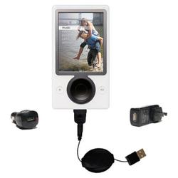 Gomadic Retractable USB Hot Sync Compact Kit with Car & Wall Charger for the Microsoft Zune - Brand