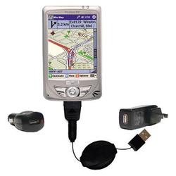 Gomadic Retractable USB Hot Sync Compact Kit with Car & Wall Charger for the Mio Technology 168RS - (BCK-0653-09)