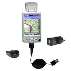 Gomadic Retractable USB Hot Sync Compact Kit with Car & Wall Charger for the Mio Technology 168RS - (BCK-0904-09)