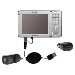 Gomadic Retractable USB Hot Sync Compact Kit with Car & Wall Charger for the Mio Technology 169 - Br