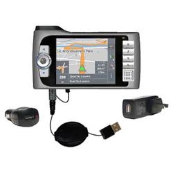 Gomadic Retractable USB Hot Sync Compact Kit with Car & Wall Charger for the Mio Technology 268 Plus - Gomad