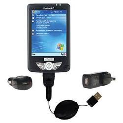 Gomadic Retractable USB Hot Sync Compact Kit with Car & Wall Charger for the Mio Technology 336 - Br