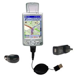 Gomadic Retractable USB Hot Sync Compact Kit with Car & Wall Charger for the Mio Technology 3830 - B