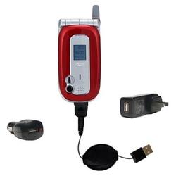 Gomadic Retractable USB Hot Sync Compact Kit with Car & Wall Charger for the Mio Technology 8390 - B