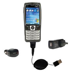 Gomadic Retractable USB Hot Sync Compact Kit with Car & Wall Charger for the Mio Technology 8870 - B