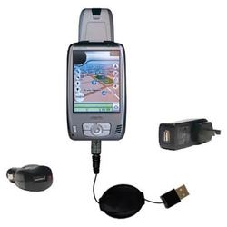 Gomadic Retractable USB Hot Sync Compact Kit with Car & Wall Charger for the Mio Technology A201 - B
