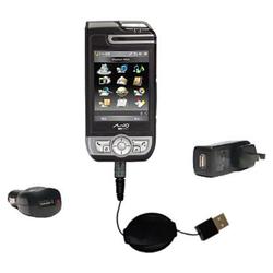 Gomadic Retractable USB Hot Sync Compact Kit with Car & Wall Charger for the Mio Technology A700 - B