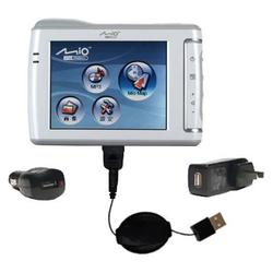 Gomadic Retractable USB Hot Sync Compact Kit with Car & Wall Charger for the Mio Technology C310 - B