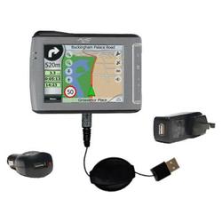 Gomadic Retractable USB Hot Sync Compact Kit with Car & Wall Charger for the Mio Technology C510E - Gomadic