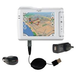 Gomadic Retractable USB Hot Sync Compact Kit with Car & Wall Charger for the Mio Technology DigiWalker C310x