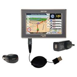Gomadic Retractable USB Hot Sync Compact Kit with Car & Wall Charger for the Mio Technology DigiWalker C520t