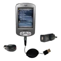 Gomadic Retractable USB Hot Sync Compact Kit with Car & Wall Charger for the Mio Technology P350 - B