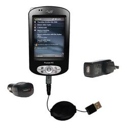 Gomadic Retractable USB Hot Sync Compact Kit with Car & Wall Charger for the Mio Technology P550 - B