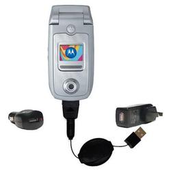 Gomadic Retractable USB Hot Sync Compact Kit with Car & Wall Charger for the Motorola A668 - Brand w