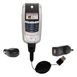 Gomadic Retractable USB Hot Sync Compact Kit with Car & Wall Charger for the Motorola A780 - Brand w