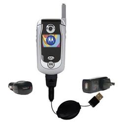 Gomadic Retractable USB Hot Sync Compact Kit with Car & Wall Charger for the Motorola A840 - Brand w