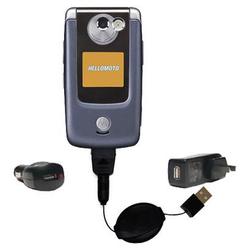 Gomadic Retractable USB Hot Sync Compact Kit with Car & Wall Charger for the Motorola A910 - Brand w