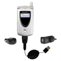 Gomadic Retractable USB Hot Sync Compact Kit with Car & Wall Charger for the Motorola T721 - Brand w